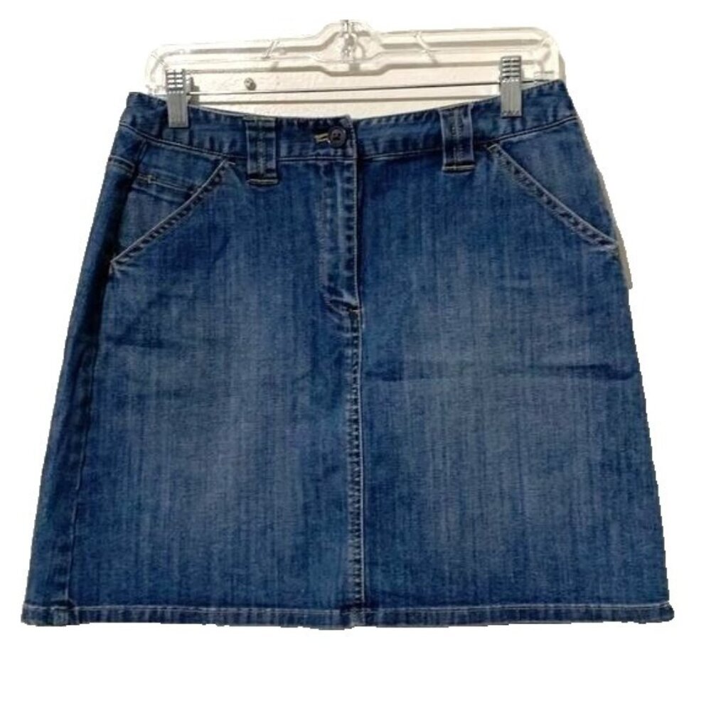 Talbots Women’s 8 Denim Y2k Denim A-Line Mini Skirt Stretch Minimalist Casual